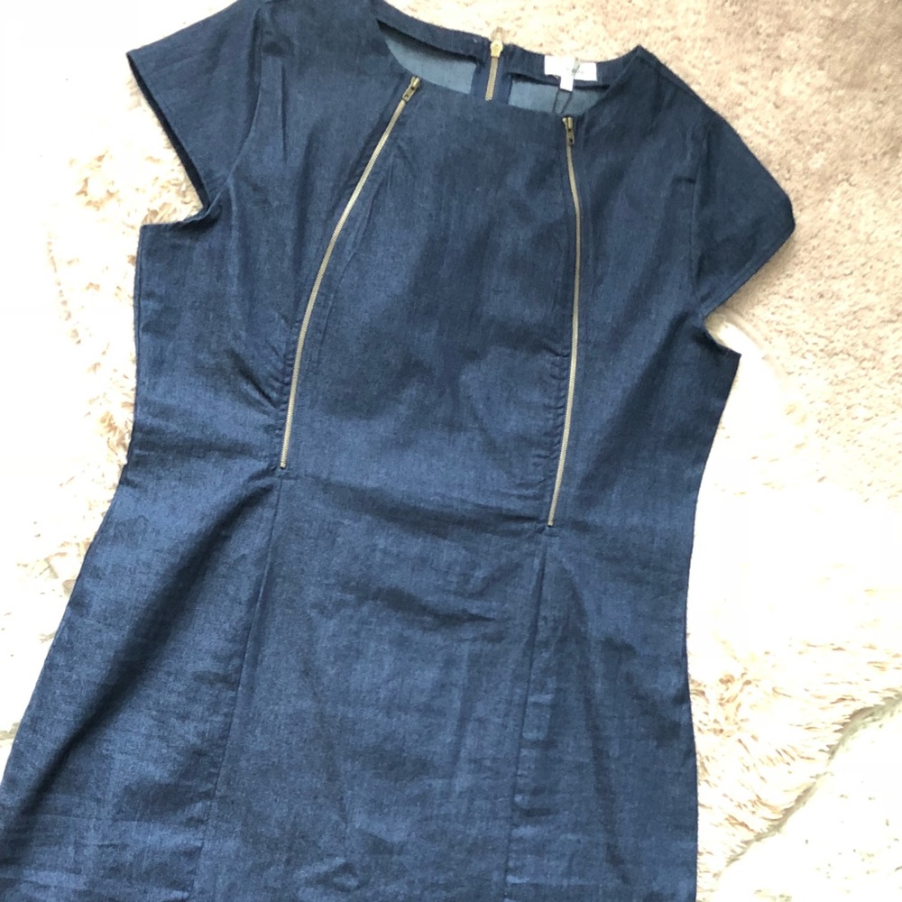 Short-sleeved Denim Dress with Zipper Detailing